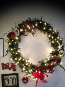 our seasonal wreath decorated for LOVE!